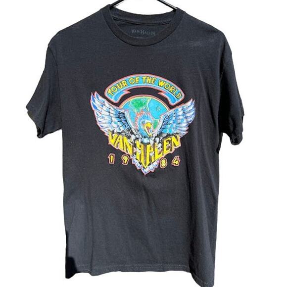 Van Halen Tour of the World 1984 Retro Band Tee Black Shirt Mens Size Medium - Picture 1 of 3